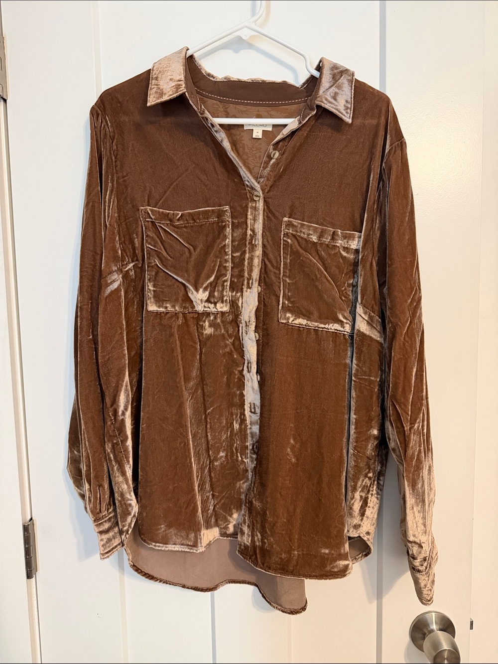 Anthropologie Brown Velvet Button-Down Shirt
